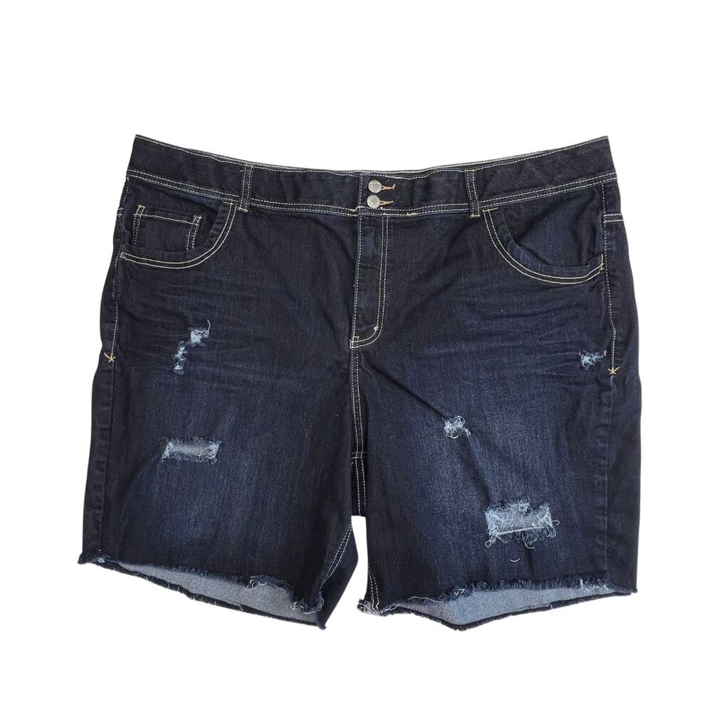 Lane Bryant Shorts Womens 28 Distressed Denim Frayed Hem Edgy High Rise Relaxed